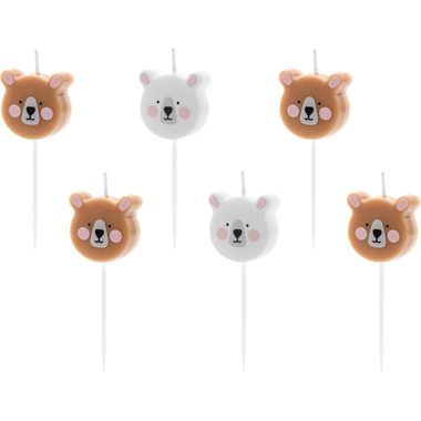 PARTYDECO Geburtstagskerzen SCS-11 Teddybär 6 Stück