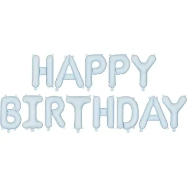 PARTYDECO Folienballon 340x35cm FB6T-001J Happy Birthday hellblau