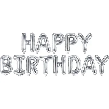 PARTYDECO Folienballon 340x35cm FB6M-018 Happy Birthday silber