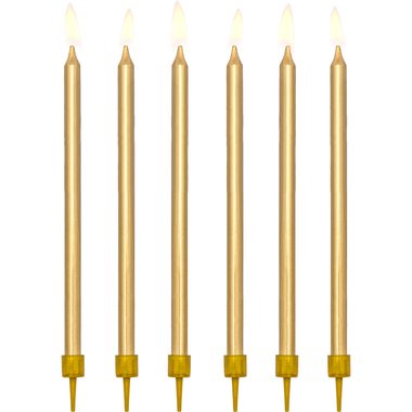 PartyDeco - 12 Bougies Or, One Size, Gold