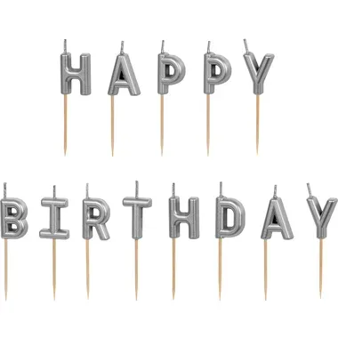 PARTYDECO Kerzen Happy Birthday SCS-13-018 silber