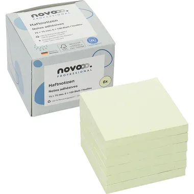 NOVOOO Haftnotizen Recycling 75x75mm 5654-11box gelb 6x100 Blatt