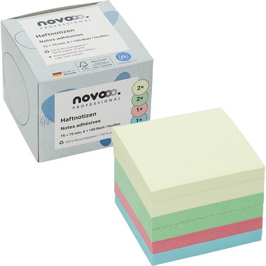 NOVOOO Haftnotizen Recycling 75x75mm 5654-88box assortiert 6x100 Blatt