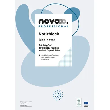 NOVOOO Notizblock weiss A4 694726 kariert 4mm, 70g 100 Blatt