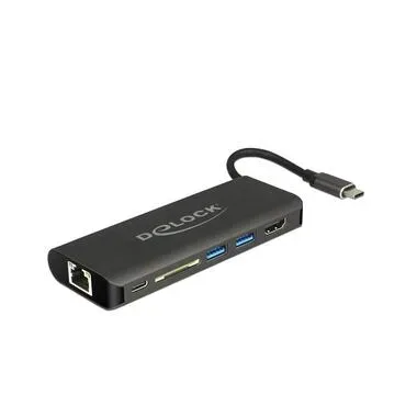 DeLock - USB Type-C 3.1 Dockingstation HDMI 4K 30 Hz, Gigabit LAN und USB PD Funktion, Schwarz