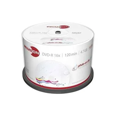 Primeon 2761207 DVD-R Rohling 4.7 GB 50 St. Spindel Bedruckbar, Hochglanz Oberfläche, Wasserfest, Wischfest