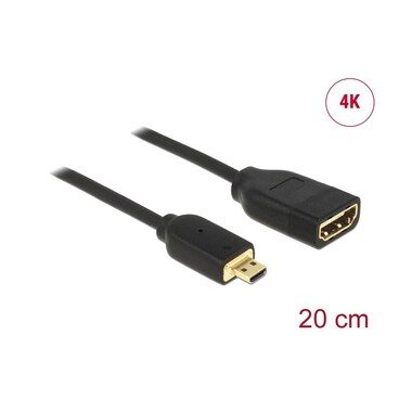 Delock HDMI Anschlusskabel HDMI-A Buchse, HDMI-Micro-D Stecker 0.23 m Schwarz 65687 vergoldete Steckkontakte, 4K UHD