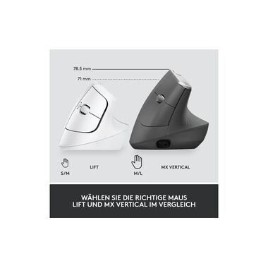 LOGITECH Lift for Business Vertikale Maus, Kabellos, 4000 dpi, Weiss
