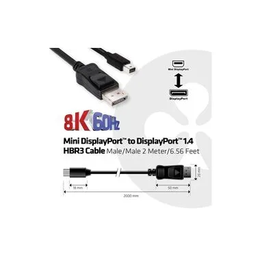 club3D Mini-DisplayPort / DisplayPort Adapterkabel Mini DisplayPort Stecker, DisplayPort Stecker 2.00 m Schwarz CAC-1115