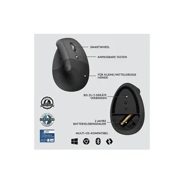 Logitech Ergonomische Maus Lift for Business Graphite