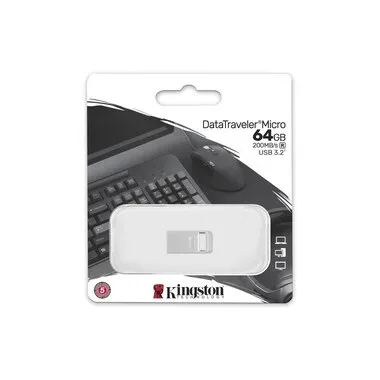 KINGSTON TECHNOLOGY -  DataTraveler 64GB Micro 200MB/s Metal USB 3.2 Gen 1, Silber, 64 GB