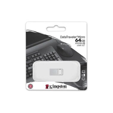 KINGSTON TECHNOLOGY -  DataTraveler 64GB Micro 200MB/s Metal USB 3.2 Gen 1, Silber, 64 GB