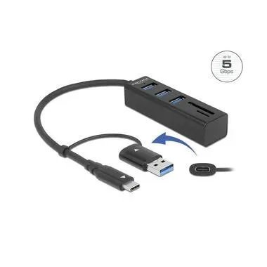 DeLock - 63859 Schnittstellen-Hub USB 3.2 Gen 1 (3.1 Gen 1) Type-A + Type-C 5000 Mbit/s