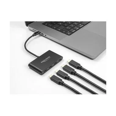 DeLock - USB 3.2 Gen 1 USB TypeC„¢ Hub mit 3 x USB TypeC„¢ Buchse + 1 x USB TypeC„¢ PD 100 Watt, Schwarz