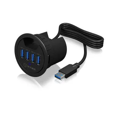 ICY BOX In-Desk USB Hub 60 mm black IB-HUB1403 4x USB 3.0 Typ A