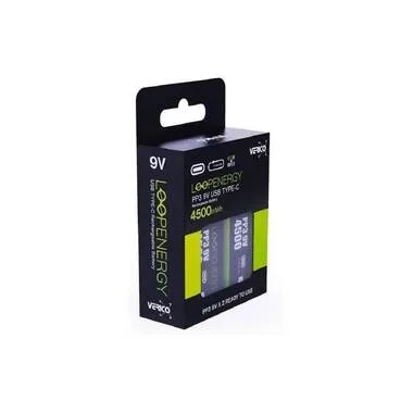 VERICO LoopEnergy Akku USB-C 1UDBT-A3WEB2 9V/6LR61 (500mAh) 2 St&uuml;ck