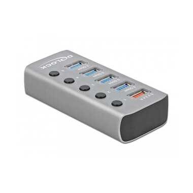 DeLock - 63262 Schnittstellen-Hub USB 3.2 Gen 1 (3.1 Gen 1) Type-B 5000 Mbit/s Grau
