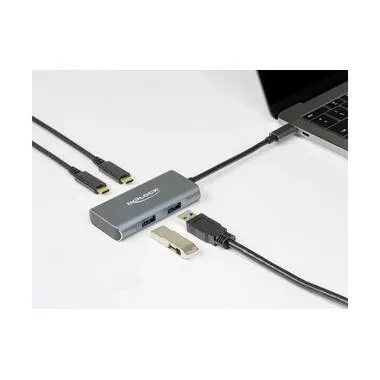 Delock 63260 USB-Hub 2+2 Port USB-A, USB-C® USB 3.2 Gen2 10 GBit/s mit USB-C® Stecker Grau 63260