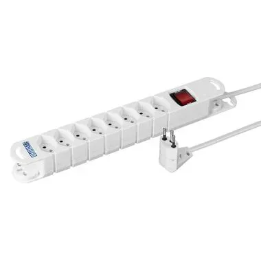 Steffen Steckdosenleiste Variabl 8xT13 3m mit Schalter + Dreh-Winkelstecker Peachick weiss
