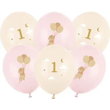 PARTYDECO Ballons 30cm SB14P-363-08 Mäuse mit Zahl, rosa 6 Stück