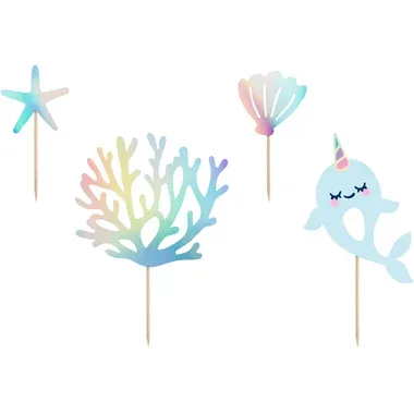 PARTYDECO Caketopper 10-15.5cm KPT48 Narwal 4 Stück