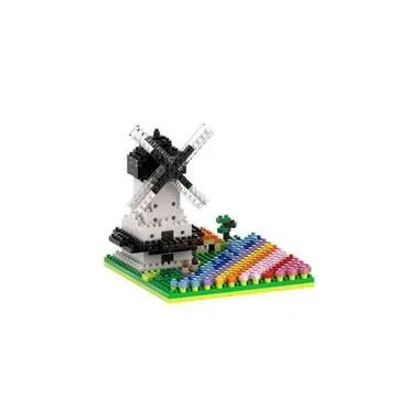 BRIXIES Bausteinmodell Windmühle mit Tulpen aus 490 Bausteinen