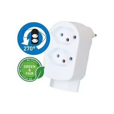 Max Hauri Abzweigstecker Adapt 2+1x Typ 13 weiss drehbar Green+Fair