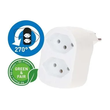 Max Hauri Abzweigstecker Adapt 2x Typ 13 weiss drehbar Green+Fair