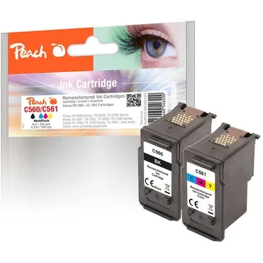 Peach C560 BK 2 Druckerpatronen (bk, col) ersetzt Canon PG-560BK, CL-561C, 3713C006 für z.B. Canon Pixma TS 5350 i, Canon Pixma TS 5351 i