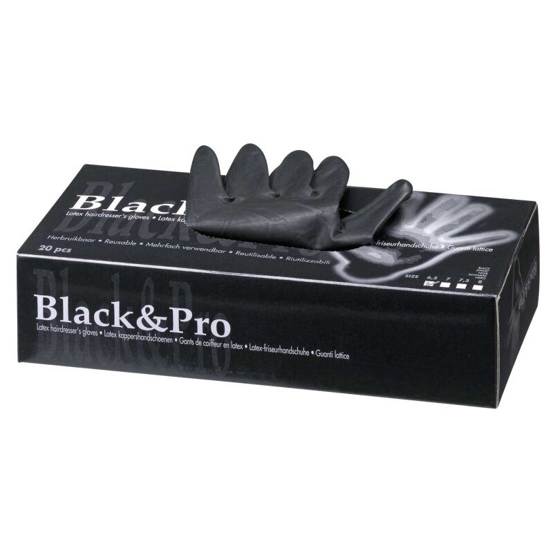 Black&Pro Latexhandschuhe puderfrei schwarz mittel 20er Box