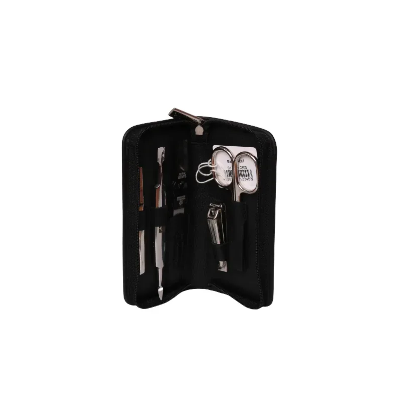 Pfeilring Manicure-Etui schwarz 5-teilig mit Knipser, Nappaleder
