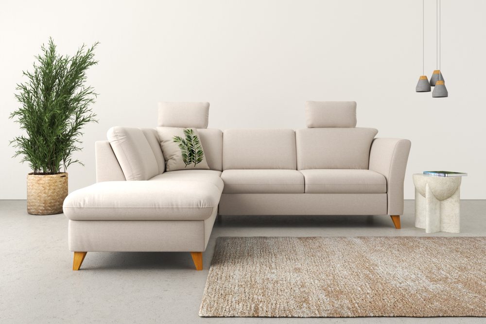 Home affaire Ecksofa »Trelleborg«, Federkern-Polsterung, wahlweise mit Bettfunktion und Stauraum, Kopfstützen optional