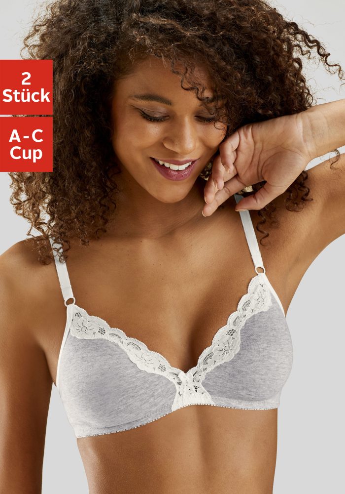 petite fleur Bralette-BH, (2 Stück), ohne Bügel aus Baumwolle mit Spitze