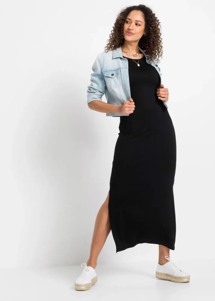 bonprix Jerseykleid aus fließendem Viskose-Elasthan-Mixschwarz 32Damen