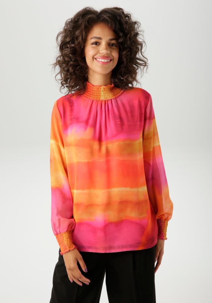 Aniston CASUAL Chiffonbluse im farbenfrohen Batik-Dessin - jedes Teil ein Unikat - NEUE KOLLEKTION