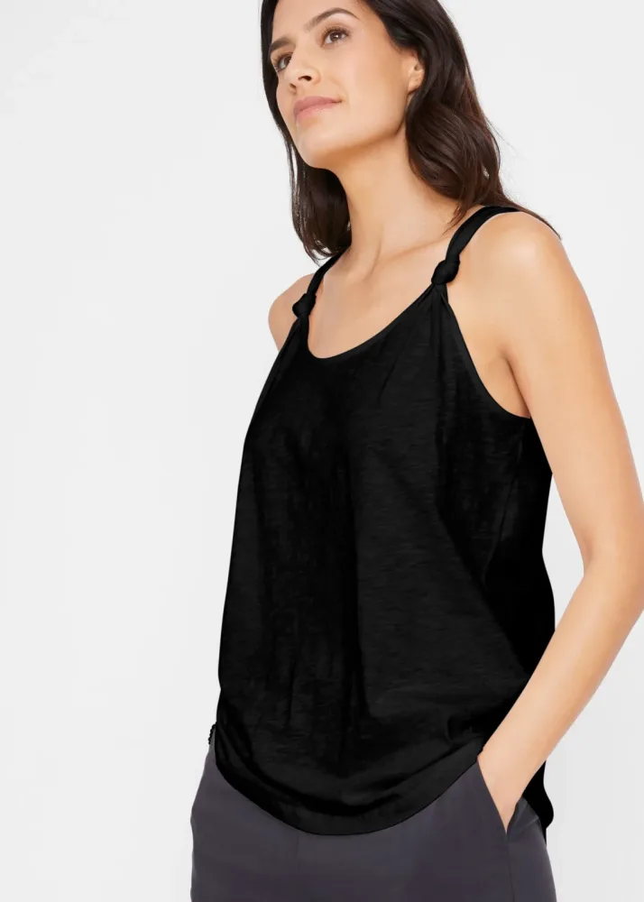 bonprix Baumwoll Top mit Knotendetailsschwarz 36Damen