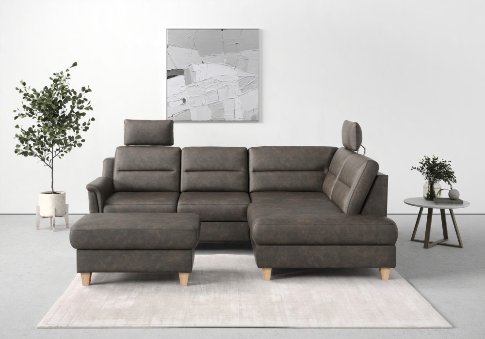 sit&more Ecksofa »Farö«, inklusive Federkern, mit naturfarbenen Füssen, wahlweise mit Bettfunktion und Bettkasten