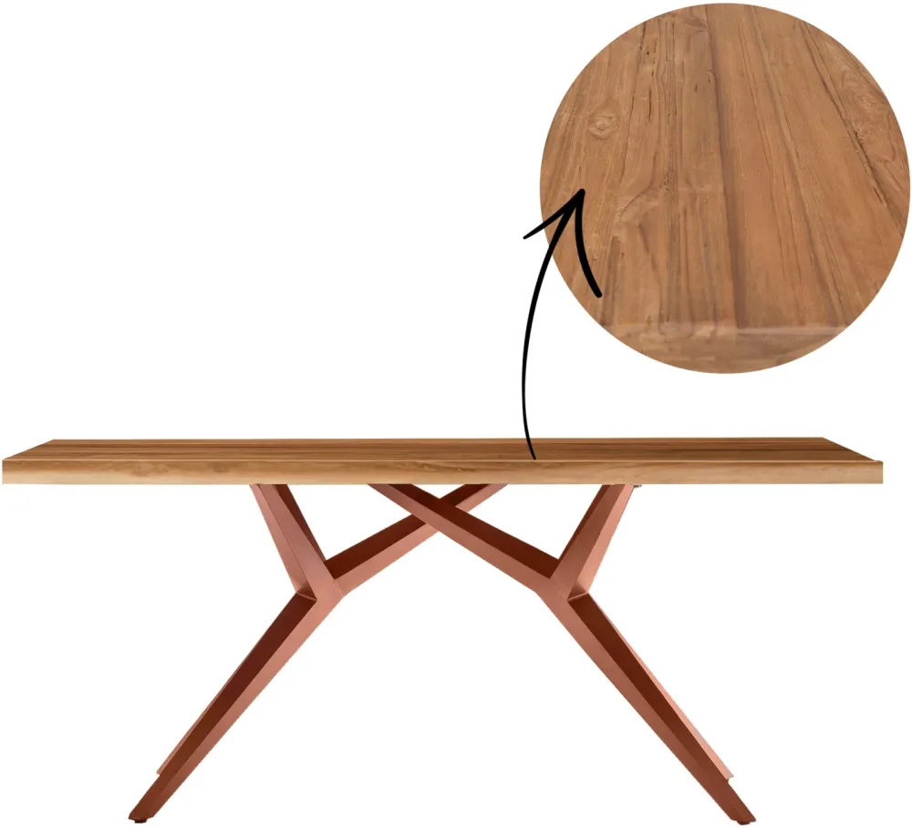 mutoni - Massivholztisch 180x100 - Teak natur - Metall, One Size, Multicolor