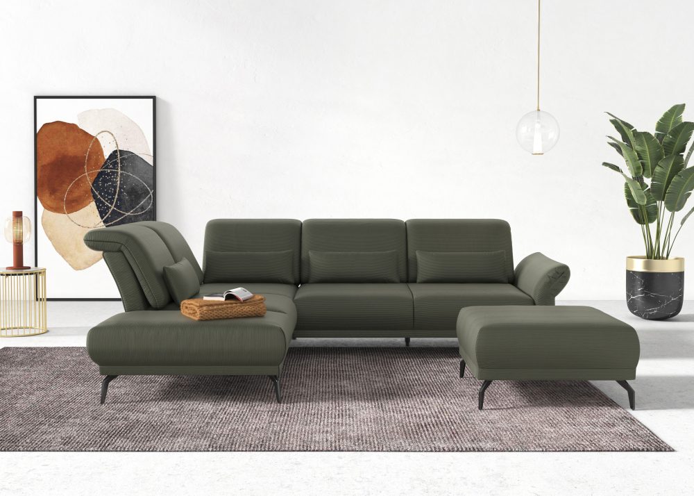 INOSIGN Ecksofa »Coco«, wahlweise mit Sitztiefen, Armteil- und Kopfteilverstellungim Cord, mit Füssen 15 cm hoch