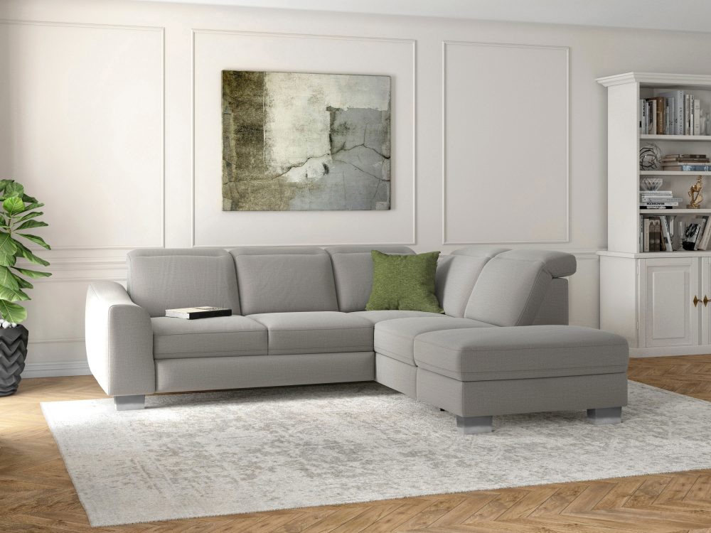 sit&more Ecksofa »Durness«, mit Federkern und hochwertigen Edelstahlfüssen, wahlweise mit Kopfteilverstellung, Bettfunktion und Stauraum oder mit Bettfunktion und Bettkasten
