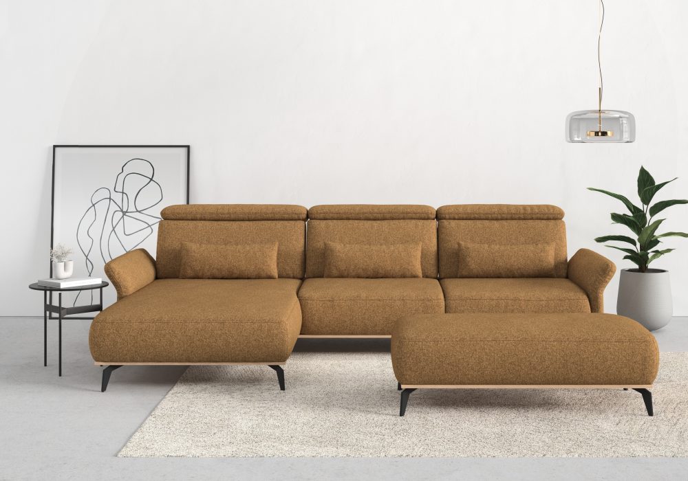 Places of Style Ecksofa »Fjord«, massiv, wahlweise mit Armlehnfunktion, Kopf- Sitztiefenverstellung