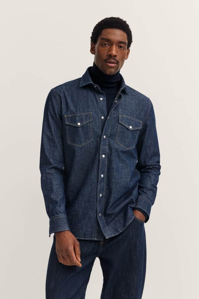 bugatti Jeanshemd »Druckknöpfe« im Modern Fit mit Kent-Kragen und aus Baumwolle