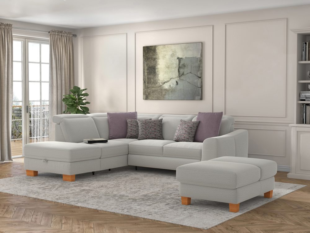 sit&more Ecksofa »Durness«, mit Federkern und hochwertigen Massivholzfüssen, wahlweise mit Kopfteilverstellung, Bettfunktion und Stauraum oder mit Bettfunktion und Bettkasten