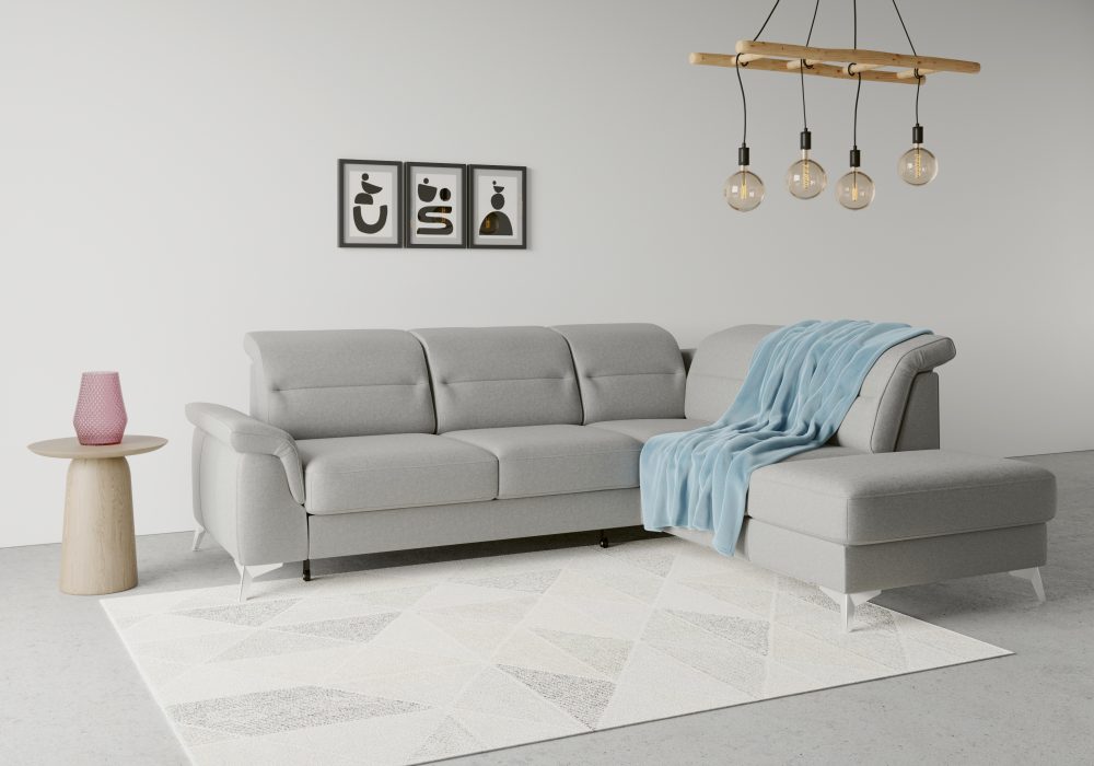 sit&more Ecksofa »Sinatra«, mit Ottomane, optional mit Kopfteilverstellung und Armteilfunktion oder Kopfteilverstellung, Armteilfunktion, Bettfunktion und Stauraum, chromfarbene Metallfüsse