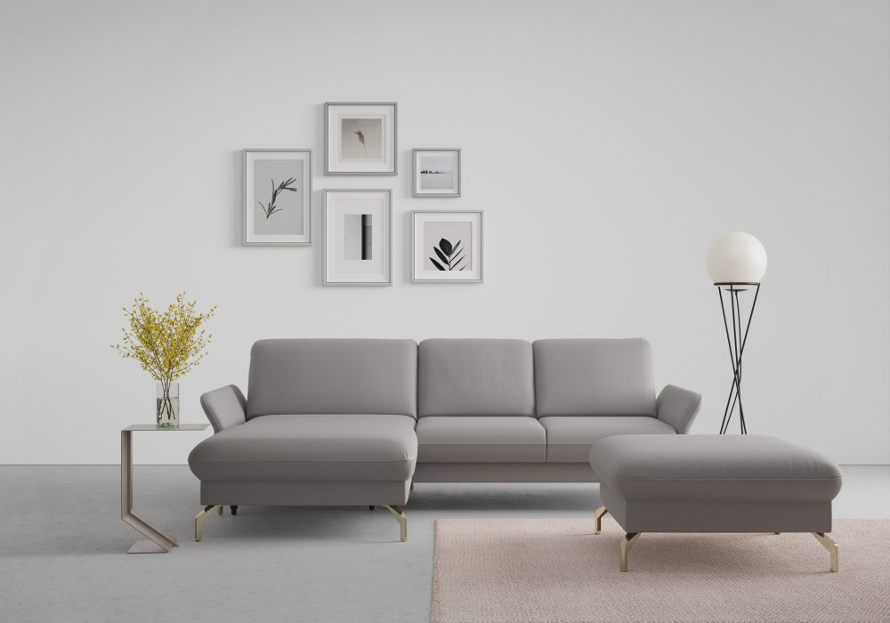 sit&more Ecksofa »Fashion«, wahlweise mit Kopfteilverstellung und Vorziehsitz, motorisch, mit satinierten Nickelfüssen