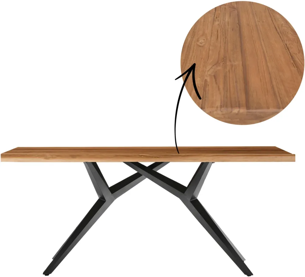 mutoni - Massivholztisch 240x100 - Teak natur - Metall antik, One Size, Braun