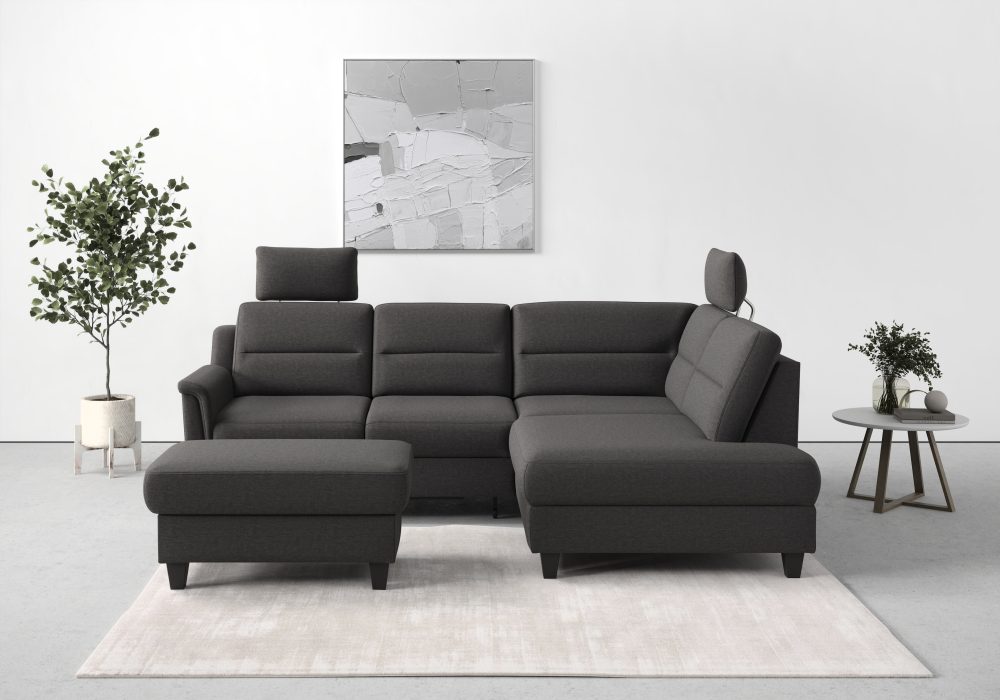 sit&more Ecksofa »Farö«, inklusive Federkern, mit wengefarbenen Füssen, wahlweise mit Bettfunktion und Bettkasten