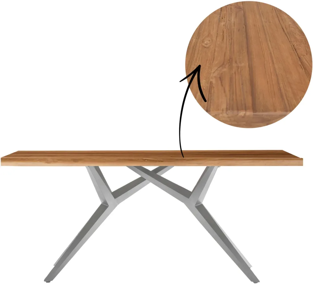 mutoni - Massivholztisch 180x100 - Teak natur - Metall antik, One Size, Multicolor