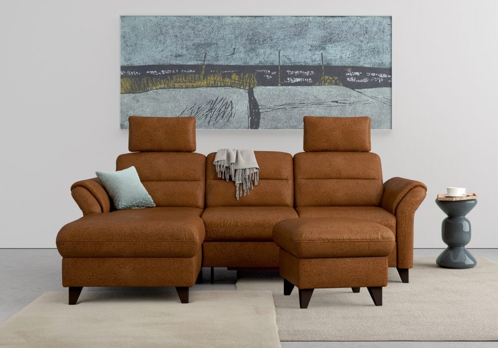 sit&more Ecksofa »Mellum«, inklusive Federkern, wahlweise mit Bettfunktion, Bettkasten und Armteilfunktion