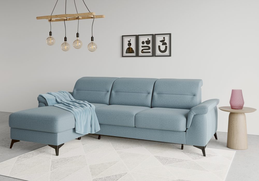 sit&more Ecksofa »Sinatra«, mit Recamiere, optional mit Kopfteilverstellung und Armteilfunktion oder mit Kopfteilverstellung, Armteilfunktion, Bettfunktion und Bettkasten, mattschwarze Metallfüsse